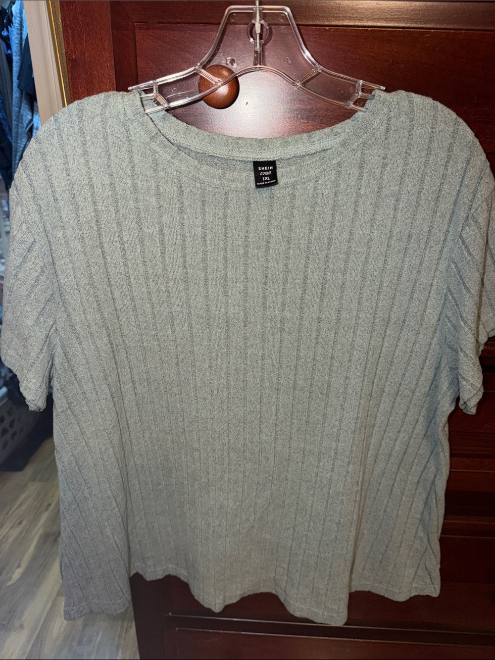 SHEIN Light Gray Ribbed Short Sleeve Tee